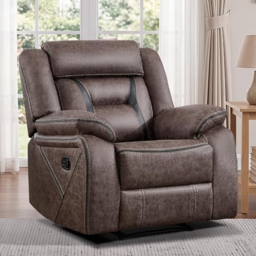 Image of EBELLO Faux Leather Manual Recliner Chair, Modern Design Single Reclining Sofa Chair with Comfortable Armrest and Backrest, Furniture for Living Room, Bedroom, Grey