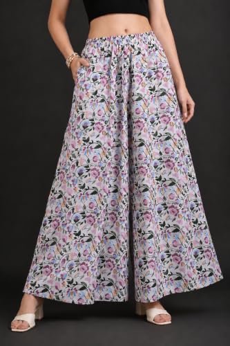 Image of Women Printed Palazzo Pants Combo Pack of 2, Comfortable Elastic Waist Lounge Pants for Women | Relaxed Fit, Loose Fitting Wide Leg Palazzo Pants, Casual Bottom (Available in S to 3XL Size)