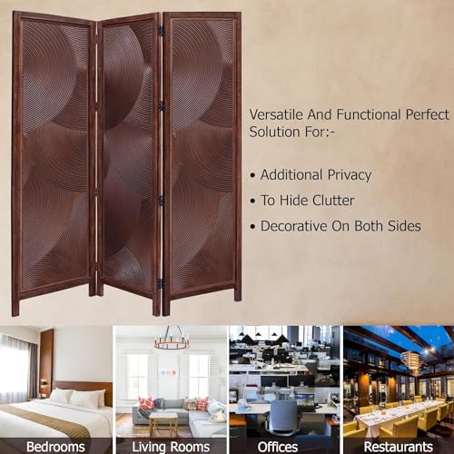 Image of Classic Wood and Craft Wooden Room Divider Partition for Living Room, Privacy Partition, Partition Wall, Divider for Makeup Studio /Office (3 Panels - Round Frame Design)