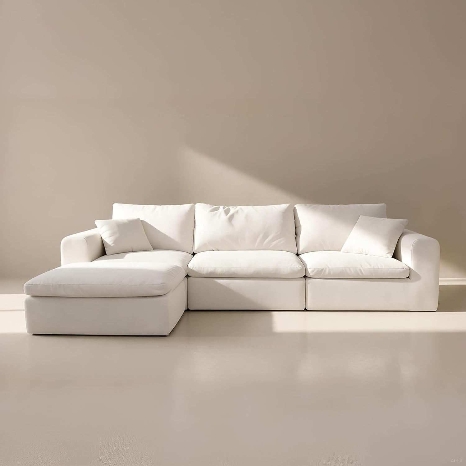 Oversized Modular Sectional Sofa, Boneless Cloud Couch with L-Shaped Chaise, Upholstered Deep Seat Comfy Couch | for Living Room, No Assembly Required, High Back Pillows, Chenille Fabric, Beige