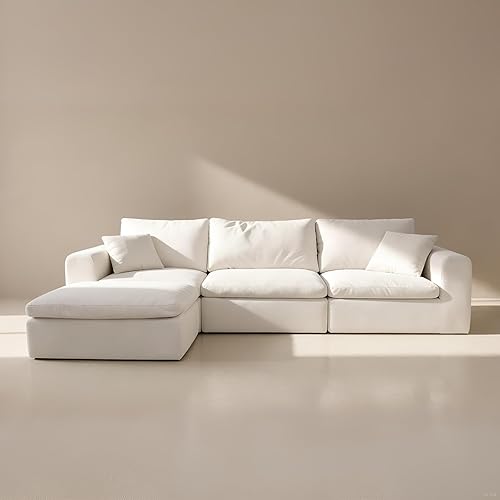 Oversized Modular Sectional Sofa, Boneless Cloud Couch with L-Shaped Chaise, Upholstered Deep Seat Comfy Couch | for Living Room, No Assembly Required, High Back Pillows, Chenille Fabric, Beige
