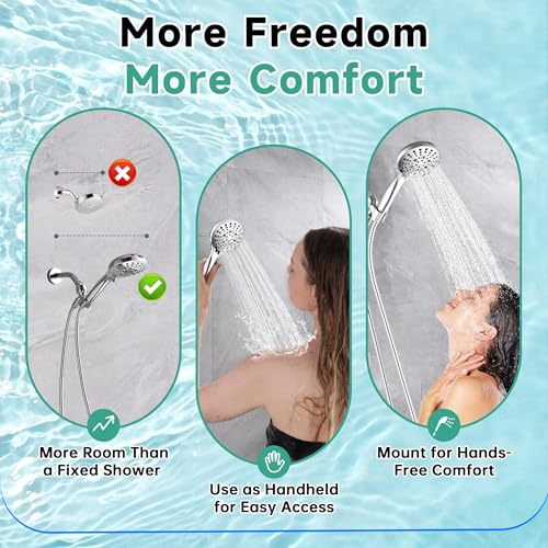 Image of BRIGHT SHOWERS High Pressure Shower Head with Handheld, 9 Spray Settings Showerhead Built in Power Wash to Clean Tub and Pets, Extra Long 69 inch Hose, Adjustable Bracket, Chrome