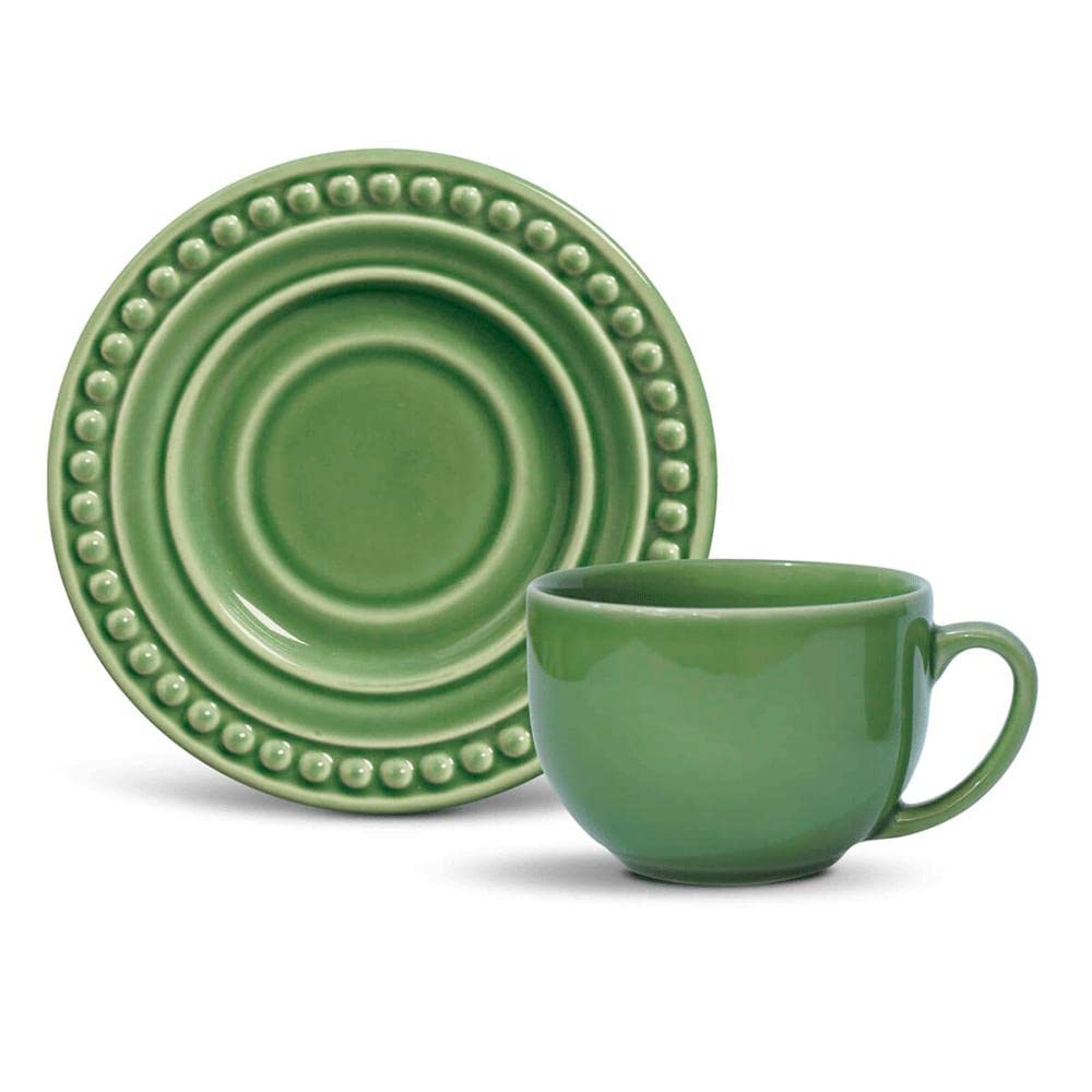 Conjunto C/ 6 Xícaras De Chá C/ 6 Pires Atenas Verde Sálvia 161 ml