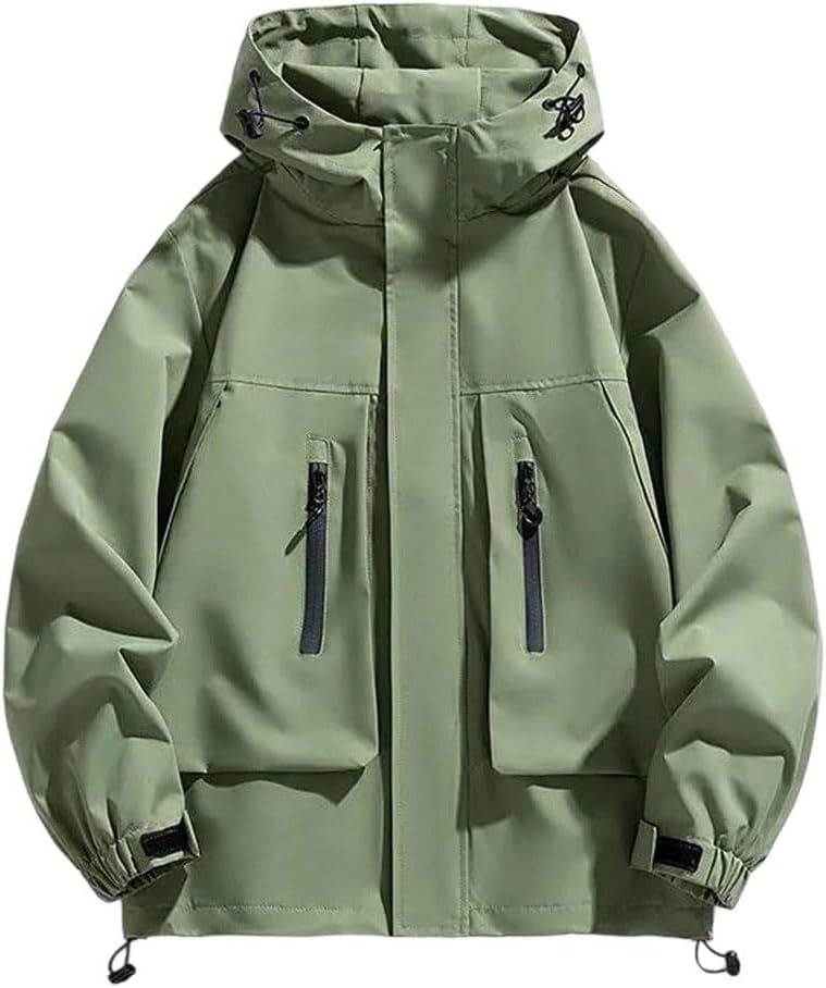 Men's Cargo Hooded Jackets Outdoor Outerwear Solid Color Loose Coats