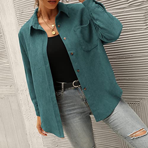 Women's Corduroy Button Down Pocket Shirts Loose Casual Long Sleeve Blouses Tops Long Sleeve4