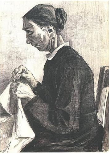 Tableau Vincent Van Gogh Vieille femme cousant 60x90cm pour décoration salon