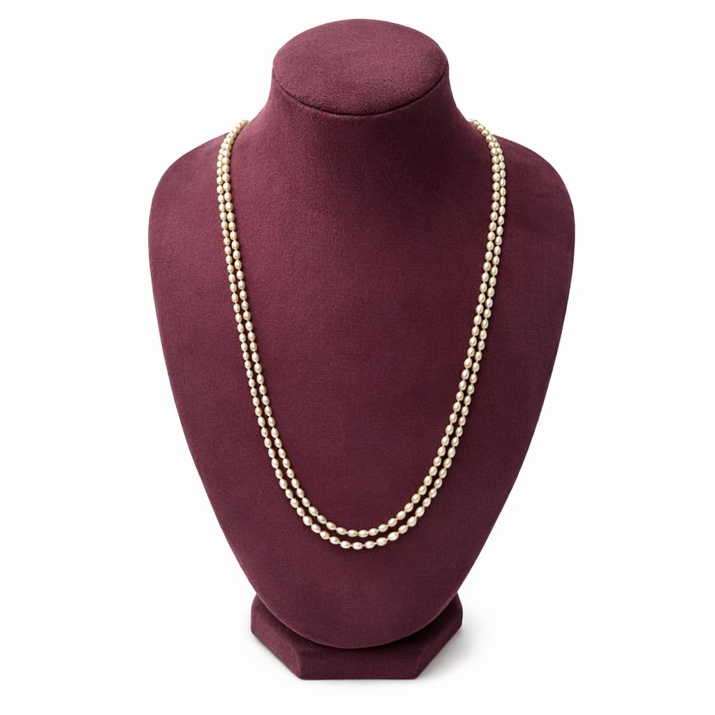 White Pearl Necklace for Women & Girls Double Layer 24 Inch Pearl Mala Gold Plated Bridal Wedding Jewellery Pearl Necklace for Anniversary Gift for Women Traditional Jewellery