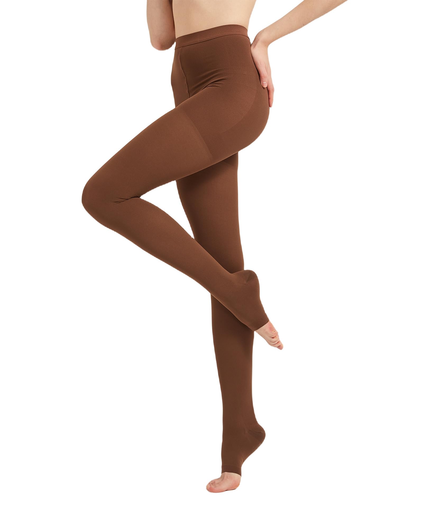AMZAM® Collants de compression médicale pour homme et femme - 20-30 mmHg - Collants de compression gradués opaques sans orteils - Collants de soutien élevé pour œdème, varices, TVP, marron, taille XL