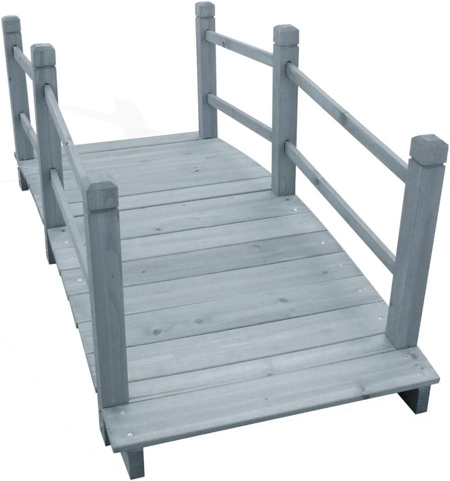 5 ft Solid Wood Garden Bridge, Wooden Bridge for Outside Small Arc Pond Bridge Footbridge with Safety Railings for Yard, Outdoor, Garden Bridge Decoration 55.1"x23.6"x22" Gray