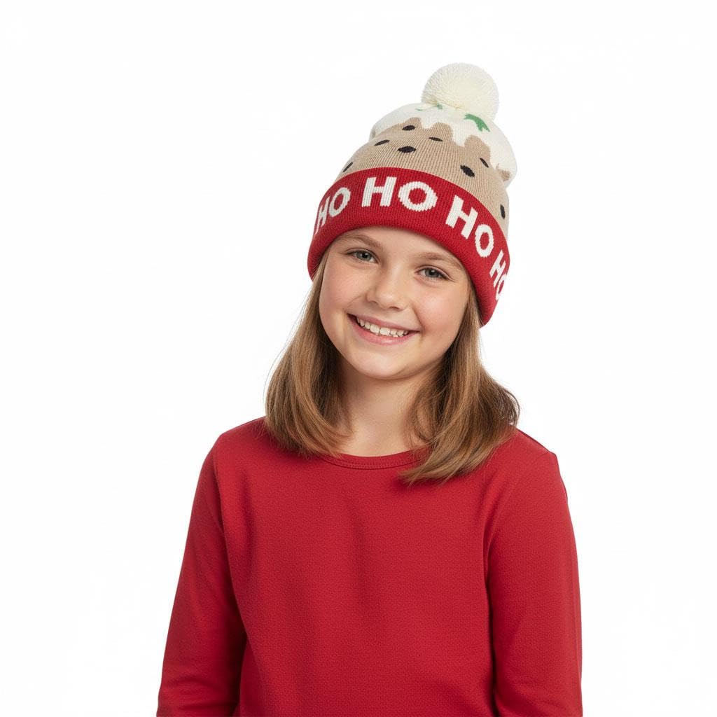 A2z 4 Kids Boys Brown Girls Hats Christmas Knitted Ho Ho Bobble Pom Pom Beanie Stretchy Durable Stylish Winter Warm Cozy Caps Comfortable Xmas Pudding Hats Winter Accessories
