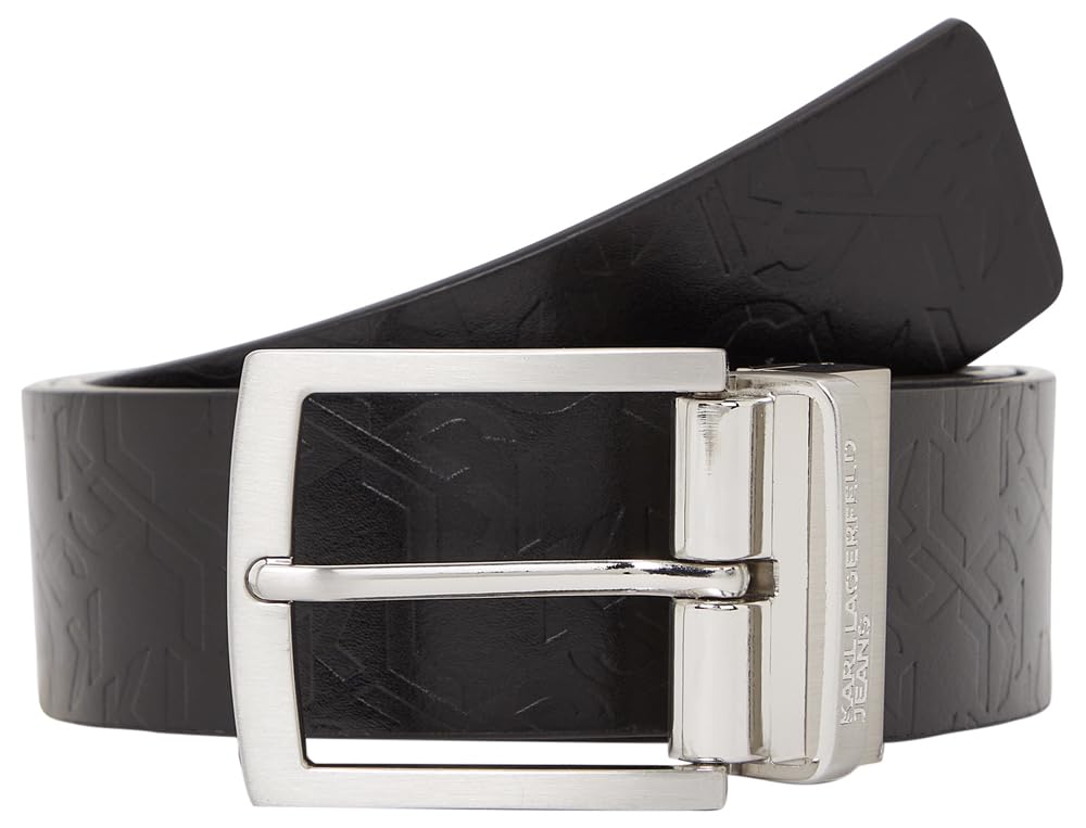 KARL LAGERFELD JEANS Herren Reversible Leather Mono Belt KLJ Schwarz/Monogramm 95