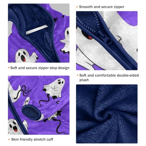 Cute Ghosts on Purple Toddler Fleece Jacket Girl Boys Hooded Fleece Jacket Coat Warm Outwear Zip-up 3-10T3