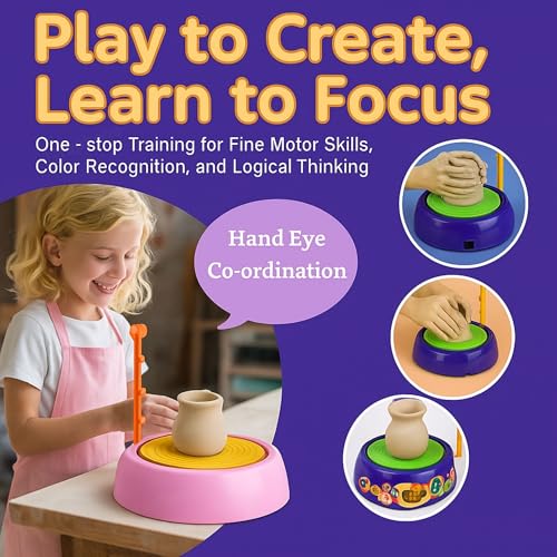 Image of GRAPHENE Kids Pottery Wheel Kit Battery Operated Pottery Making Machine Painting Kit Clay Moulding Playset for Beginners Modeling Sculpting Clay Tools Arts & Crafts Pot Maker for Kids Boys Girls 8-12
