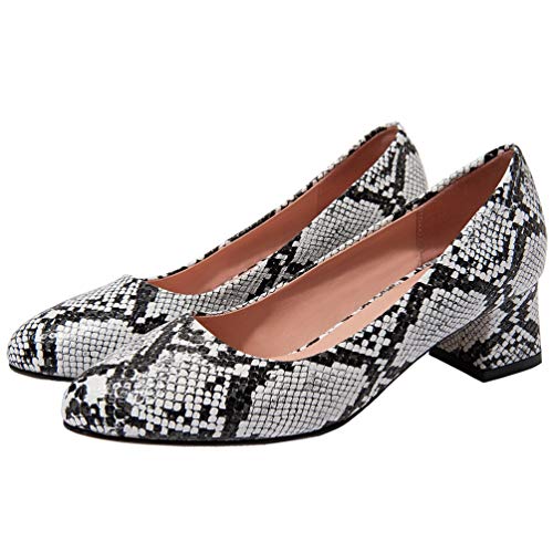 Caradise Womens Mid Block Heel Snakeskin Pumps Round Toe Dress Office Shoes