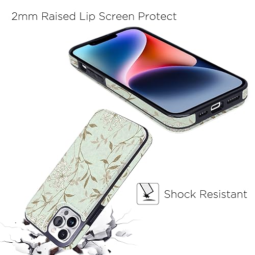 Image of uCOLOR Compatible with iPhone 12 /12 Pro 6.1 Inch Wallet Case with Card Holder, Folio Flip PU Leather Kickstand Card Slots Design Case RFID Blocking Cover 6.1 inch(Aqua Floral Leaves)