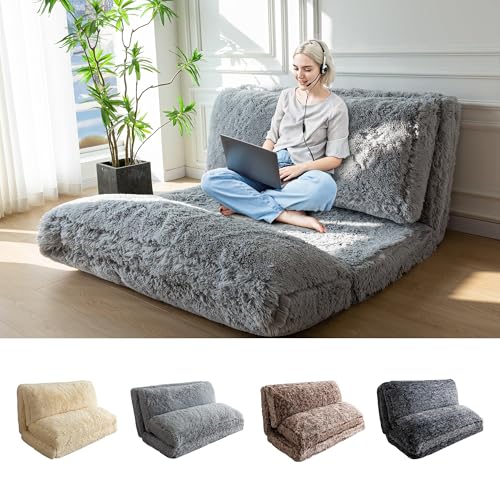 MAXYOYO Bean Bag Chair, Faux Fur Floor Sofa Floor Chairs for Adults, Folding Sofa Bed Foam Filling Wall Couch Chairs, Grey, 54x95 Inch by MAXYOYO - Image 8