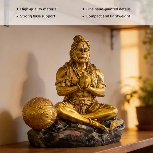 Image of Premium Hanuman Ji Resin Idol for Car Dashboard, Home Temple & Office Desk (8.5 x 8.5 x 6 cm) | Handcrafted Bajrangbali Murti Showpiece for Vastu & Protection