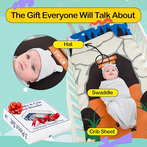 Image of Cuddle Club Newborn Swaddle Gift Set - Includes Swaddle Blanket, Hat & Crib Sheet in Fun Styles - For Baby Boys & Girls