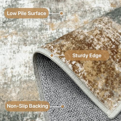 Image of BEIMO Runner Rug for Hallway Kitchen, 2'6 inchx6' Machine Washable Runners Rug for Entryway, Soft Modern Abstract Throw Rugs, Low Pile Floor Cover with Non Slip Backing, Orange Green