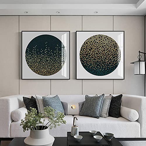 Peinture noir et or en toile premium motif cercle abstrait décoration murale élégante X2