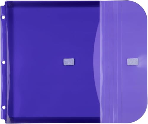 Miniatura 5 de JAM PAPER Sobres de plástico de 3 agujeros con gancho y bucle, folleto de cartas, 9 12 x 11 12 con expansión de 1 pulgada, colores surtidos, paquete