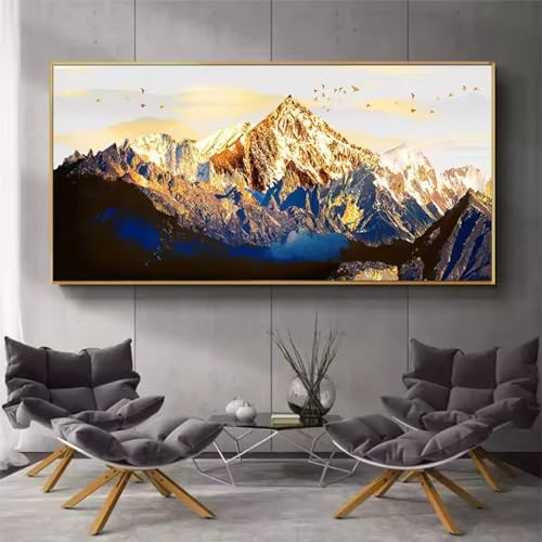 Tableau paysage de montagne dorée pour illuminer un mur sombre