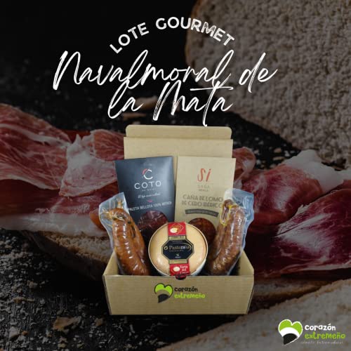 Cesta de Regalo para Empresas Gourmet con Paleta Ibérica de Bellota, Lomo Ibérico, Queso Torta del Casar, Salchichón Ibérico – Corazón Extremeño