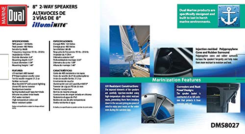 Image of Dual Electronics DMS8027 8 inch 2-Way Marine Speakers with Blue illumiNITE LED Lighting