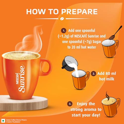 Image of Sunrise Instant Coffee Powder by Nescafe | Rich Aroma for the perfect start to your day | Coffee Chicory-Mix | 45g /50g Pouch