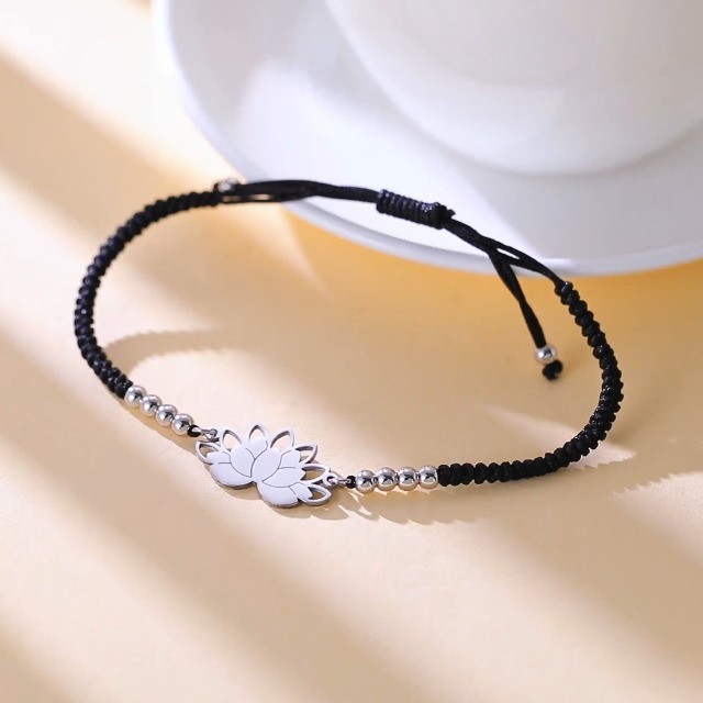 Pulsera de cuerda trenzada de acero inoxidable con símbolo loto miniatura 7