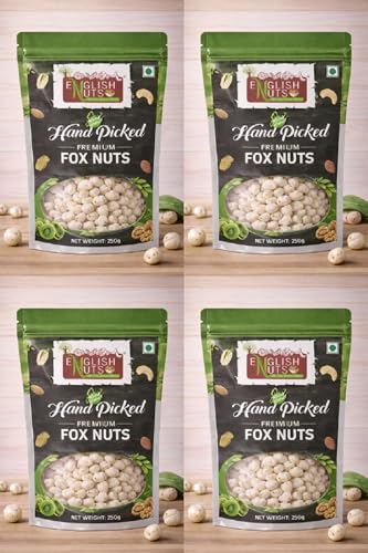 Image of English Nuts Fox Nuts (Makhana),1 Kg, Gluten-Free, Vegan, Keto-Friendly, Medium Size, Pesticide Free, Pack of 4 x 250g