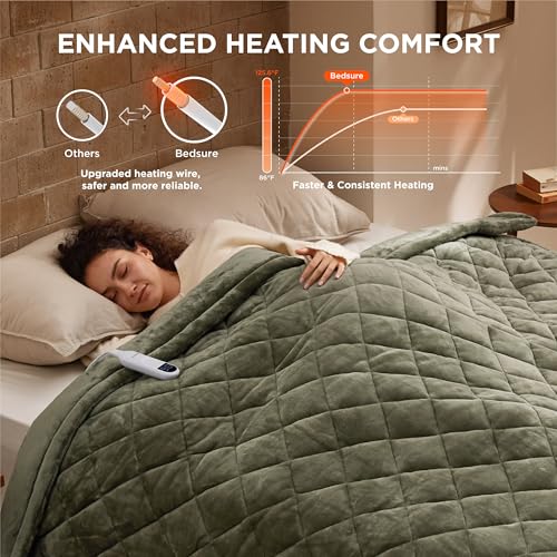 Image of Bedsure Electric Blanket Full Size - Quilted Heated Blanket Full, Soft Flannel Thick Heating Blanket with 10 Time Settings & 6 Heat Settings, Warm Gifts for Women Men (72x84 inches, Olive Green)