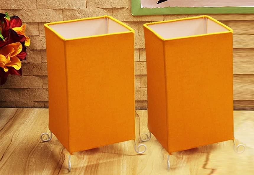 Image of Handicraft Table Lamp Shade Pendant Lighting | Fabric Shade | Sconce Lighting | Floor Lamp | Steady Lamp | On /Off Switch | Pack Of 2 | Square Orange