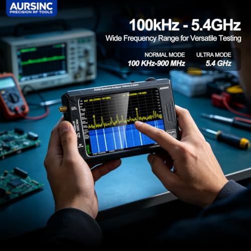 Image of AURSINC TinySA Ultra+ ZS406 Spectrum Analyzer with Protective Case | 100kHz-5.4GHz Handheld Tiny Frequency Analyzer 2-in-1 RF Signal Generator with 4'' EVA Shell, for Ham Radio, Field Testing
