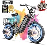 eAhora Juliet III Dual Motor Electric Bike for Adults 2000W 48V/52V 60Ah 100+Miles Long Range Electric Bicycle 20' Fat Tire Full Suspension Electric Mountain Bike Black+Basket