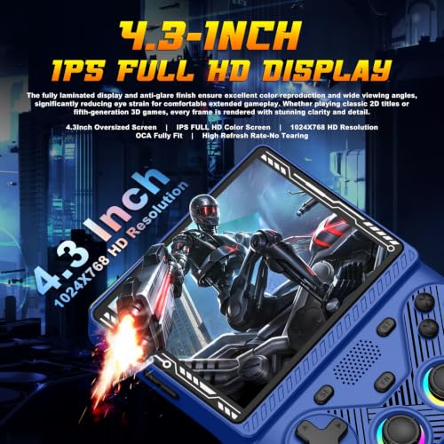 Image of RG43V Pro Retro Handheld Game Console, 4.3 Inch IPS Screen, Portable Open Source Dual System with RK3562 CPU,with 64GB TF Card, Support WiFi Networked Fighting, HDMI TV Output(Blue 64GB)