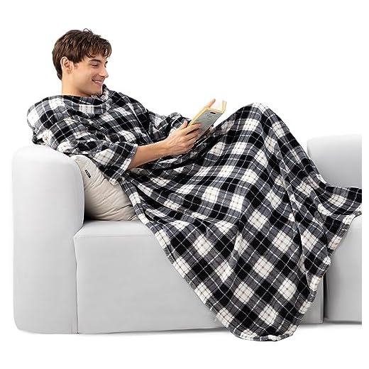 Winthome Manta con Mangas - Batamanta Suave Caliente, Manta Sofa TV con Velcro, Mujer Hombre, Bata para Regalo, Polar Ahorra en Costos de Calefacción (Enrejado 2, 140x170cm)