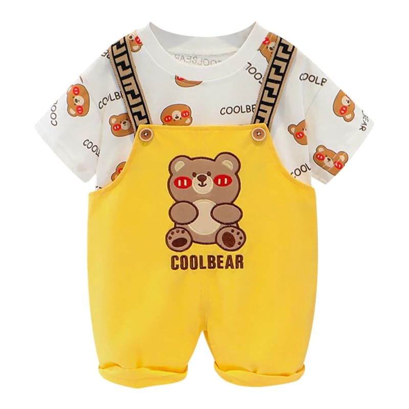 Bold N Elegantunisex baby Lion 2-Piece Cotton Blend Printed Dungaree Shorts Outfit Set