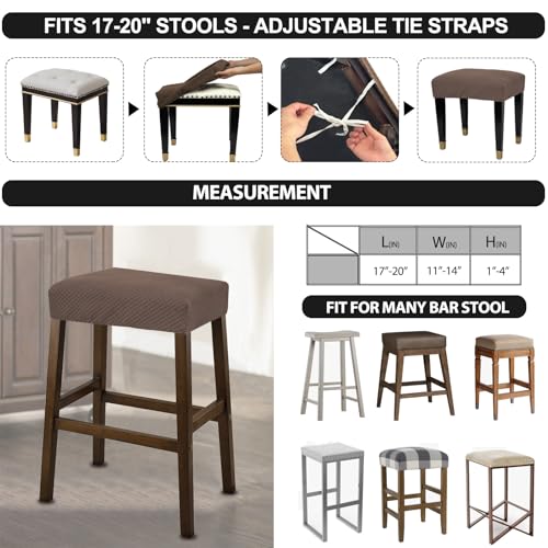 Image of NeColorLife Rectangle Bar Stool Covers Waterproof,Light Coffee,2 Pack | Stretch Saddle Seat Covers for Counter Height, Kitchen Island, and Vanity Bar Stools,Protecting Seats from Daily Wear