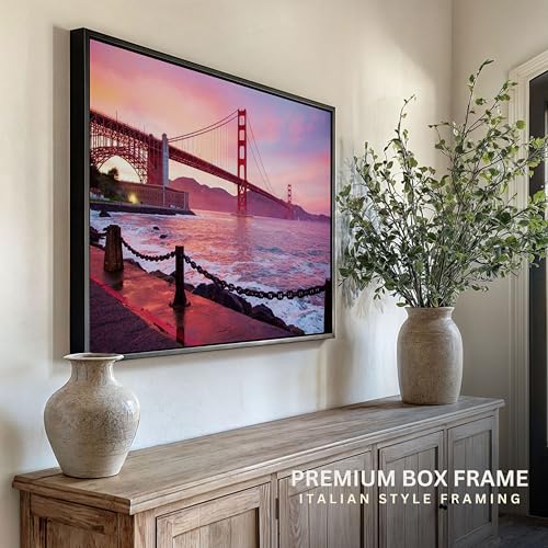 Image of ARTCREST Golden Gate Bridge San Francisco Canvas Wall Painting with Black Frame | Large Cityscape Wall Art for Living Room, Office Walls & Hallway | Modern Decorative Canvas Wall Decor (16x20 Inches)