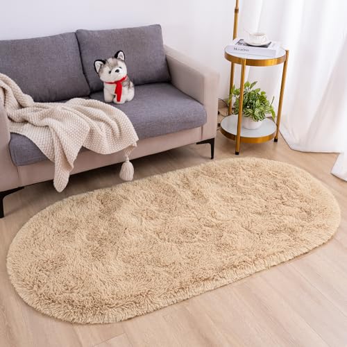 Tapete Ovalado Beige para Dormitorio 2.6 x 5.3 pies miniatura 2
