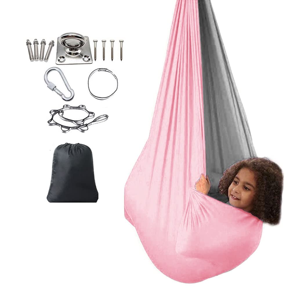 Sensory Swing Adult Double Layer Indoor 360° Swivel Adult Sensory Swing Therapy Swing Indoor Sensory Swing Set Kids Soothing Sensory Hammock Swing Great For Calming Playing (Color : Pink/silver)