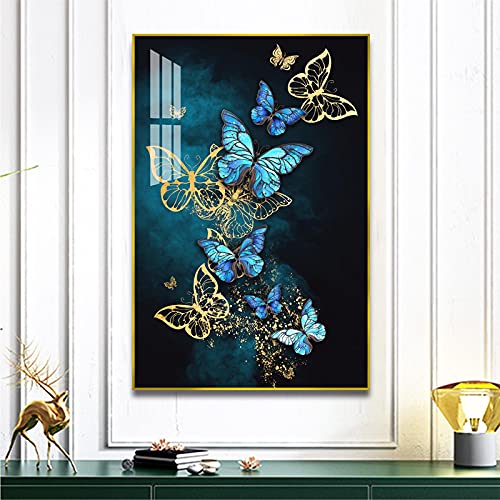 Image d'art mural papillon or bleu 40x60cm décor à la maison