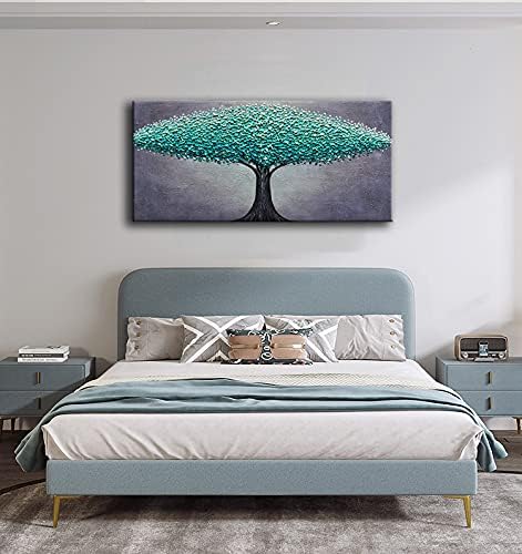 Miniatura 6 de JELRINR Pinturas de árboles azules y verdes con textura 3D, arte abstracto, pintura al óleo sobre lienzo, arte abstracto, arte moderno, decoración