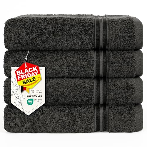 Hammetex Lot de 4 Serviettes 50x100 cm, 100% Coton 500 GSM, Douces, Absorbantes, Séchage Rapide, Idéal pour Le Gymnase, Le Bain, Le Sauna, Certifiées Oeko-TEX, Anthracite