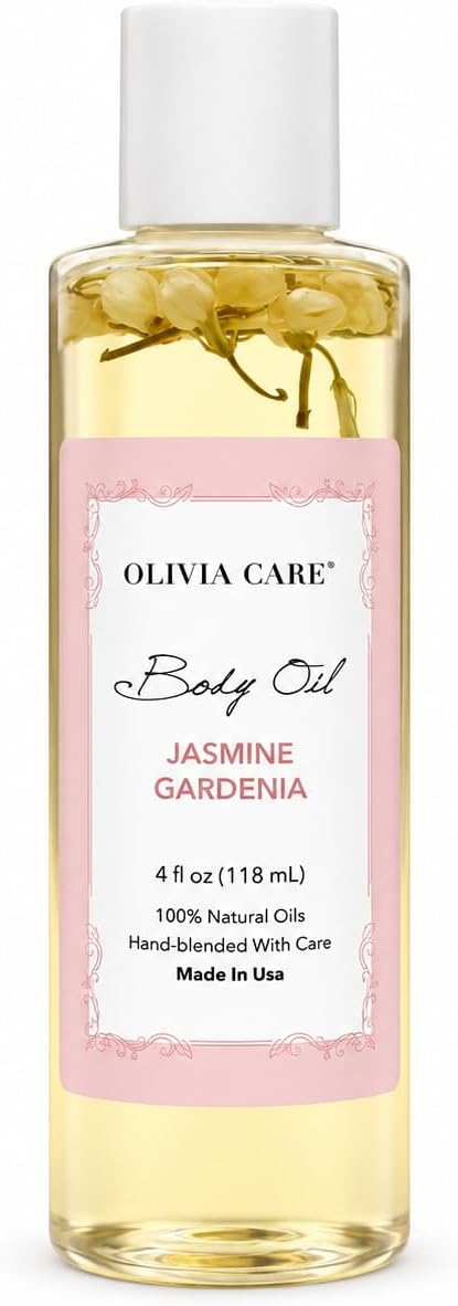 Olivia Care Jasmine Gardenia Body Oil Vegan & Natural Oil For Women | Hydrating & Moisturizing After Bath Oil - with VITAMIN E, K & Omega Fatty Acids Reduce Dry Skin - 4 OZ