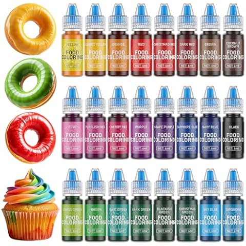 Food Coloring for Baking-24 Color Food Grade Vibrant Cake Coloring Liquid Set for Cake Decorating, Baking, Cookies, Easter Egg, Making DIY Supplies Kit- 0.25 Fl. oz (6 ml)/Bottles Cover
