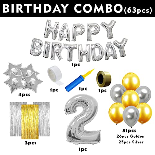 Image of Party Propz 2Nd Birthday Decoration Items Silver For-63Pcs Two Sweet Decoration-2Nd Birthday Party Decorations|Birthday Decorations Kit For Girls 2Nd Birthday / Baby Birthday Decoration Items 2 Year