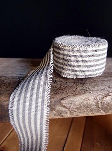 PoshNPretty 1", 2", 3" Striped Fabric Linen Ribbon Unfinished Edges 5 Yards - Colors (Red, 1")