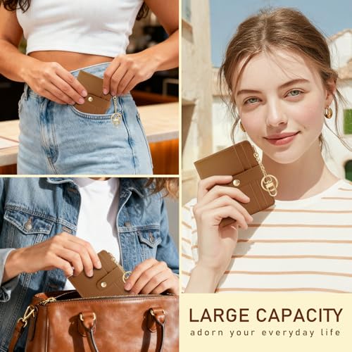 Image of Jogjam Caramel Rfid Ladies Wallet, Small Slim Thin Compact Credit Card Women Wallet, PU Leather Bifold Cash Zipper Coin Pocket ID Window for Female Gifts
